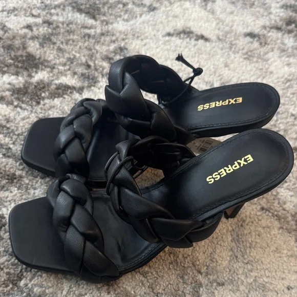 Express Black Braided Heeled Sandals - Picture 4 of 4